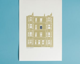 Scottish Tenements Beige A4 Handprinted Print