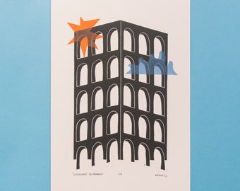 Colosseo Quadrato Print A4 Handbedruckter Druck