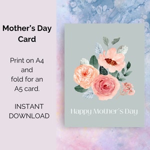 Druckbare Blumen Muttertagskarte. digitaler Download perfekt für Mama, Stiefmutter, Nana, Großmutter, Geliebte, Last Minute Karten