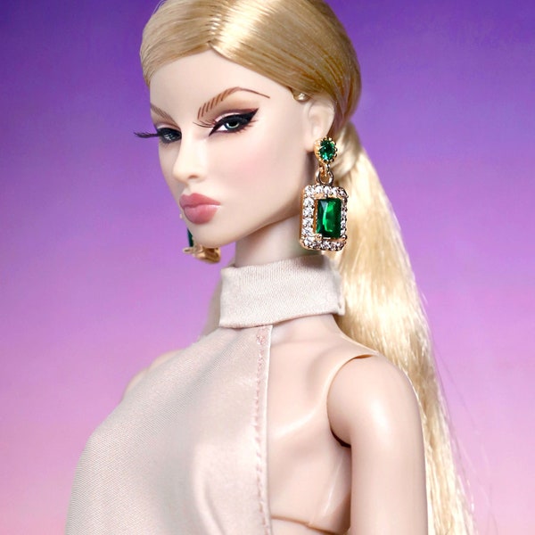 Vivid Emerald - Doll Earrings for 12” dolls / Integrity Toys / Fashion Royalty / Nuface / Poppy Parker / Barbie / Silkstone