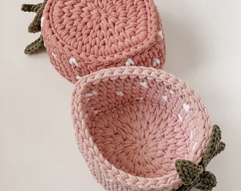 Strawberry Crochet Storage Basket, Decorative Home Decor, Shelf Organiser, Handmade, Handcrafted, Gift, Decoration