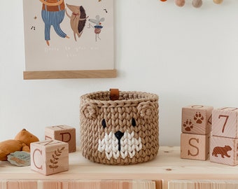 Children's Toy Basket Storage Organiser, Playroom Storage, Bear Basket, Kid’s Room Basket, Nursery Basket, Baby Shower Gift, Cute Bear