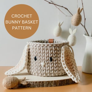 PATTERN, Bunny Basket Crochet Pattern, Crochet Pattern, PDF Pattern, PDF Patron Crochet Panier Lapin, Egg Hunting Basket Pattern zdjęcie 2