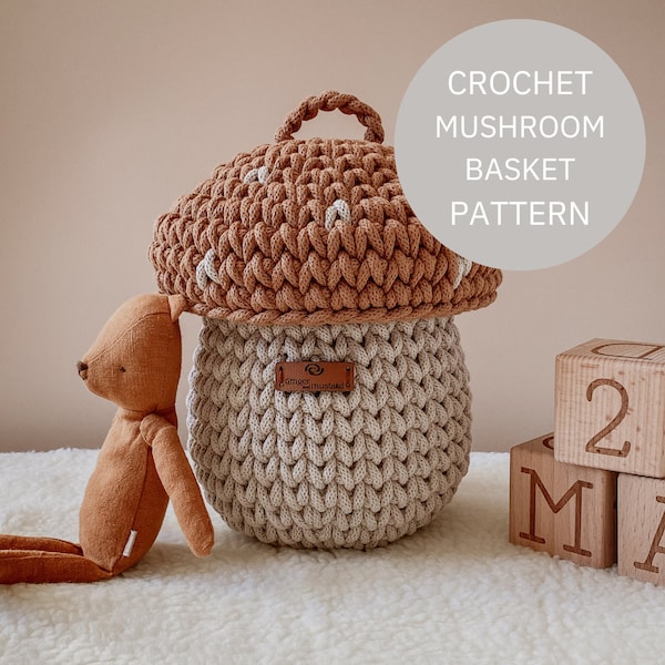 PDF PATTERN, Mushroom Crochet Pattern Guide, DIY Crochet Mushroom basket, Whimsical Mushroom Tutorial, Toadstool Home Decor, Kids Room Decor