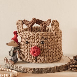 PDF PATTERN, Rudolph Basket Crochet Pattern, Le Panier Rudolph Patron, PDF Patron Crochet, Reindeer, Autumn Decoration, Christmas Reindeer image 2