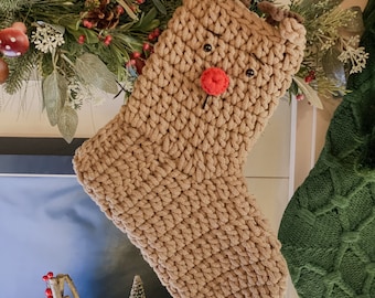 Handmade Reindeer Christmas Stocking, Holiday Delight, Handmade Stocking, Stockings, Christmas, Gifts, Tree, Xmas Decoration, Holiday Season