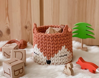 Children's Toy Basket, Medium Fox Basket, Playroom Storage, Bedroom Decor Animals, Handmade, Kid’s Room Basket, Woodland Themed Decor