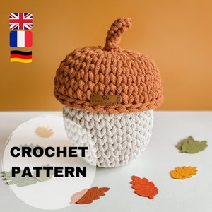 PATTERN, Acorn Basket Crochet Pattern, Crochet Pattern, PDF Pattern, PDF Patron Crochet, Panier Gland, Autumn Acorn, Autumn Decoration image 1