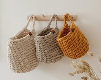 Wall Hanging Decor, Handmade Basket, Hanging Basket Toys, Hanging Storage, Crochet Basket, Hanging Bag, Neutral Nursery, Baby Room Storage