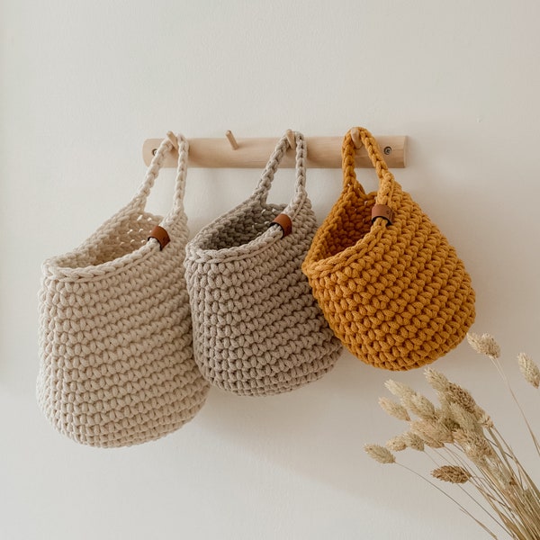 Wall Hanging Decor, Handmade Basket, Hanging Basket Toys, Hanging Storage, Crochet Basket, Hanging Bag, Neutral Nursery, Baby Room Storage