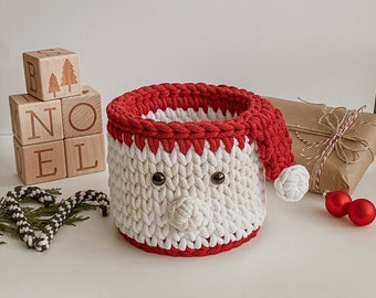Santa Claus Christmas Basket, Xmas Decoration, Handmade Santa Basket, Storage Container, Christmas Gift, Christmas Decor, Crochet Basket