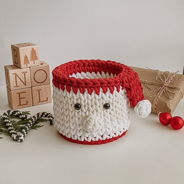 Panier de Noël Père Noël, Décoration de Noël, Panier de Père Noël fait à la main, Conteneur de rangement, Cadeau de Noël, Décor de Noël, Panier au crochet