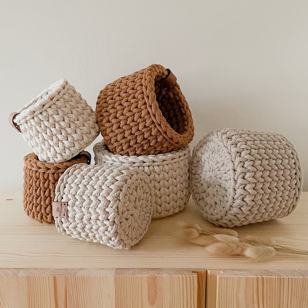 Handmade Storage Basket, Plain Scandi Crochet Basket, Baby Room Organiser, Cosmetics Storage, Newborn Gift, Nursery Storage, Boho Style