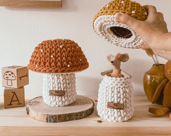 Handmade Mushroom Basket with lid, Autumn Decor, Nursery Decor, Wonderland, Kids Decor, Nursery Decor, Decorative Bowl, Toadstool, Gift