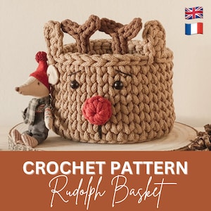 PDF PATTERN, Rudolph Basket Crochet Pattern, Le Panier Rudolph Patron, PDF Patron Crochet, Reindeer, Autumn Decoration, Christmas Reindeer image 1