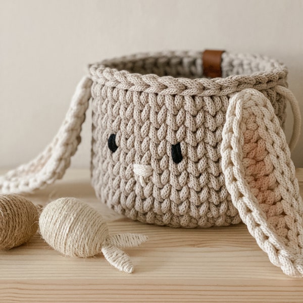 Crochet Easter Basket, Rabbit Basket, Egg Hunt, Handmade, Bunny Gift Bag, Gift for Child, Girl/Boy Easter Basket, Rabbit Storage Basket
