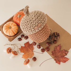 PATTERN, Acorn Basket Crochet Pattern, Crochet Pattern, PDF Pattern, PDF Patron Crochet, Panier Gland, Autumn Acorn, Autumn Decoration image 4