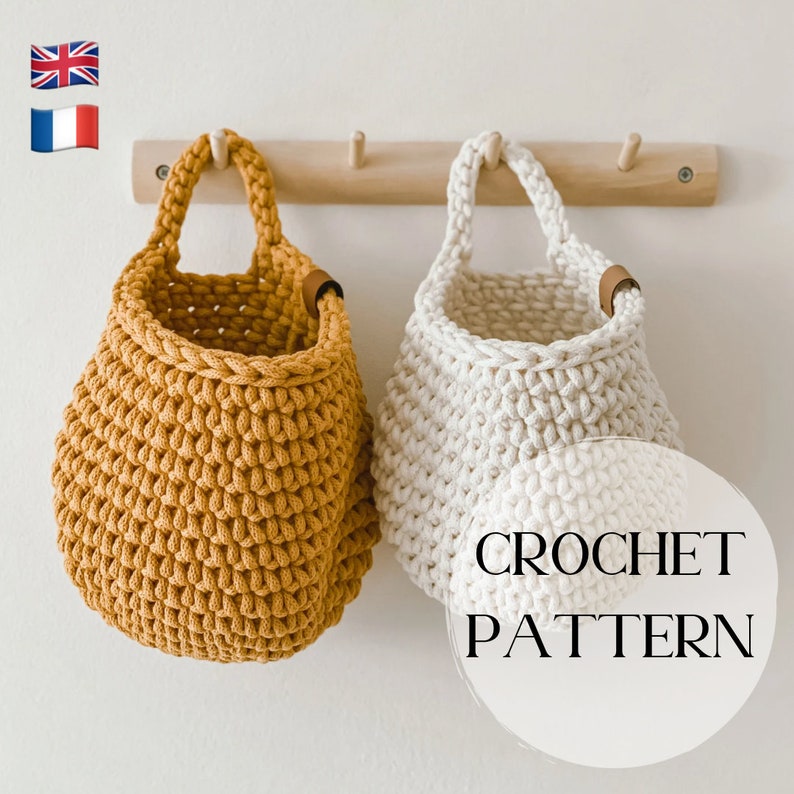 PATTERN, Hanging Basket Pattern, PDF Pattern, Crochet Hanging Bag, Patron Ciesto Ganchillo, Panier Suspendu Patron, Crochet Bag Pattern image 1