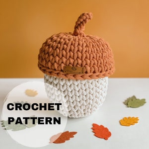 PATTERN, Acorn Basket Crochet Pattern, Crochet Pattern, PDF Pattern, PDF Patron Crochet, Panier Gland, Autumn Acorn, Autumn Decoration image 6