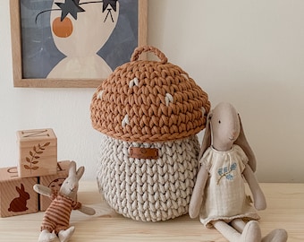 Handmade Mushroom Basket, Natural, Nursery Decor, For Toys, Birthday, Kids Storage, Autumn Decor, Organic, Magical Home, Scandinavian Decor