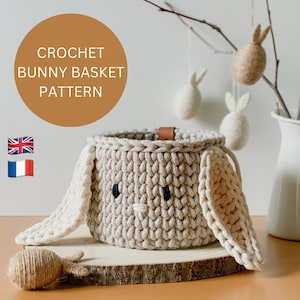 PATTERN, Bunny Basket Crochet Pattern, Crochet Pattern, PDF Pattern, PDF Patron Crochet Panier Lapin, Egg Hunting Basket Pattern