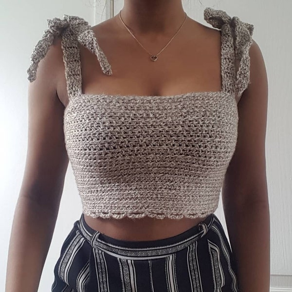 PATTERN: Crochet Crop Top With Bow Tied Straps and a Scallop Edge