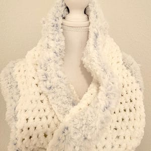 Twisted Crochet Infinity Scarf Cowl Handmade PNW White, Blue under tone