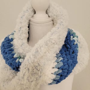 Twisted Crochet Infinity Scarf Cowl Handmade PNW White and Blue