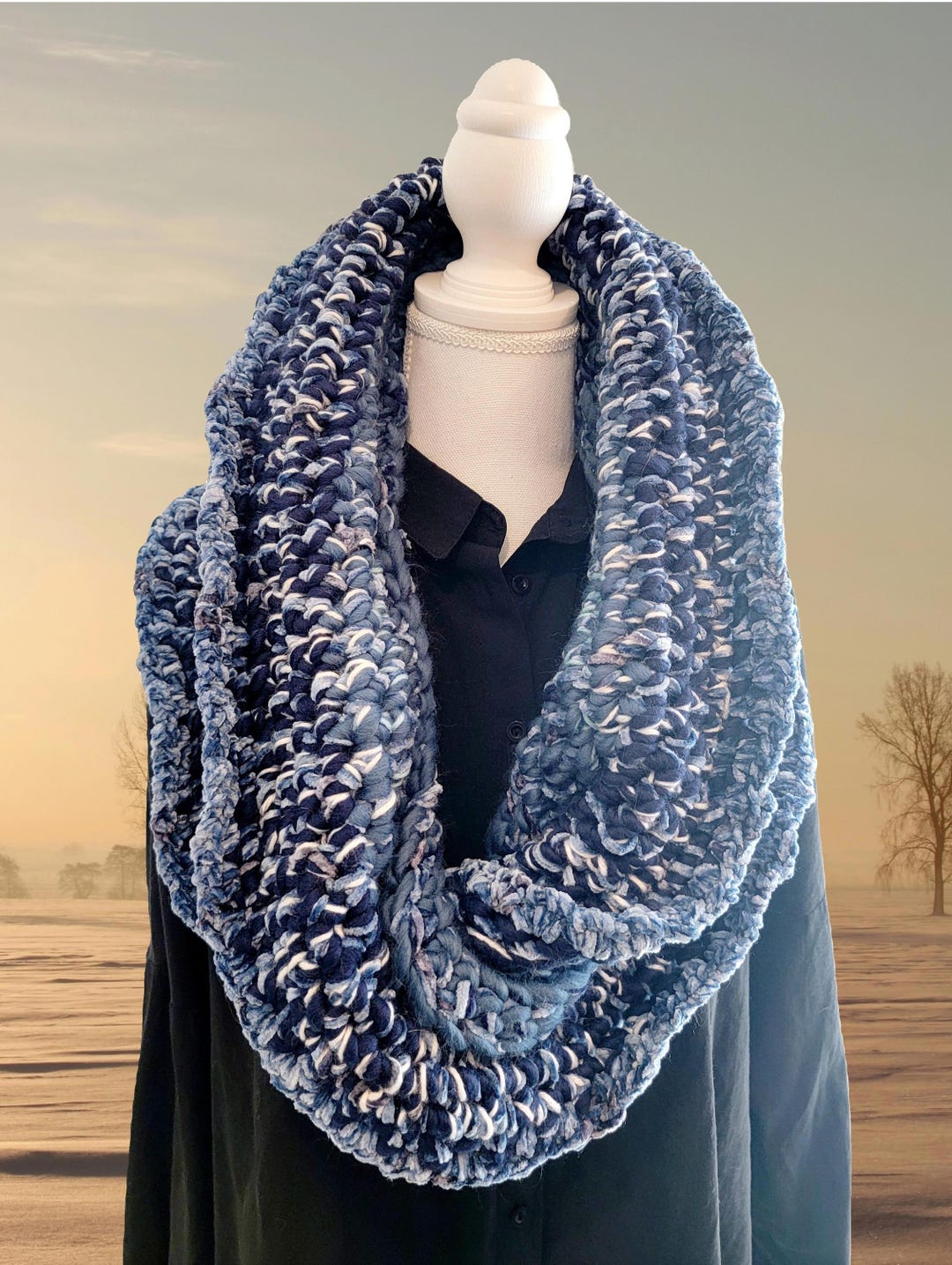 Twisted Crochet Chunky Infinity Scarf Cowl Handmade PNW Blue, Navy ...
