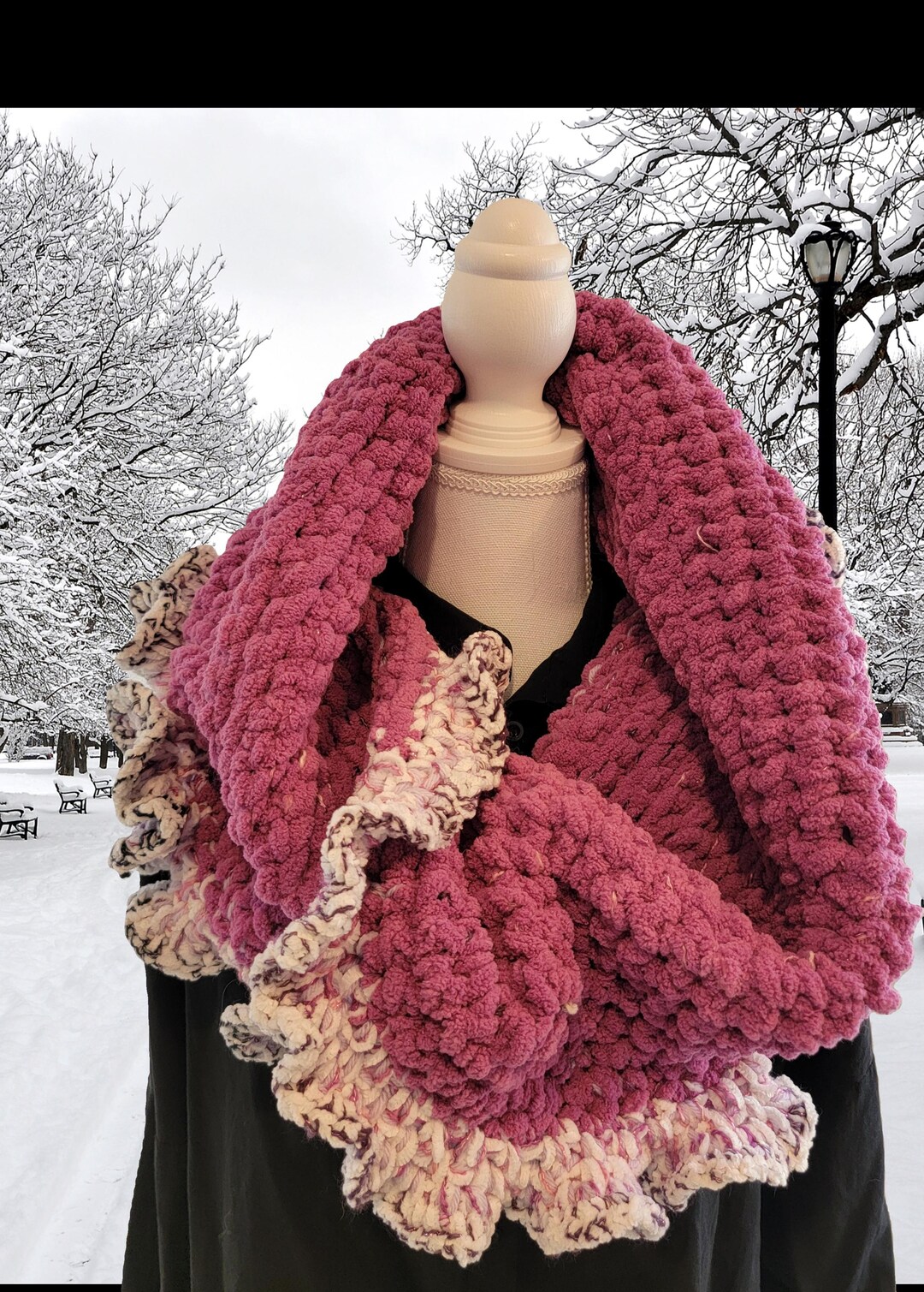 Twisted Crochet Chunky Infinity Scarf Cowl Handmade PNW Pink, White ...