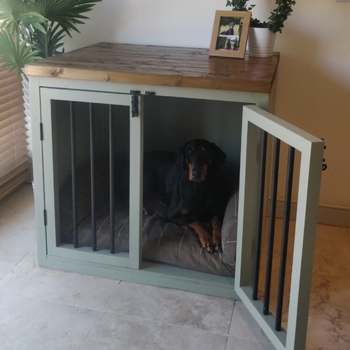 Handmade Wooden Dog Crate Furniture With Sliding Doors Etsy