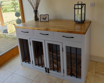 wooden handmade dog crates with drawers or storage