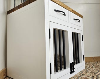 wooden handmade dog crates with drawers or storage