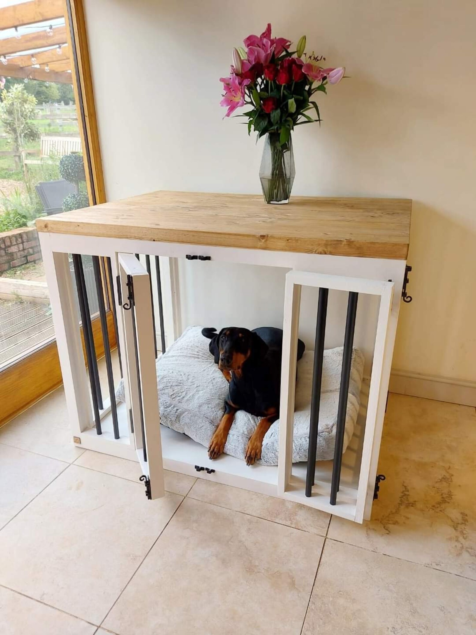 View of Handmade Wooden Dog Crate Dog Crate Furniture | Etsy UK