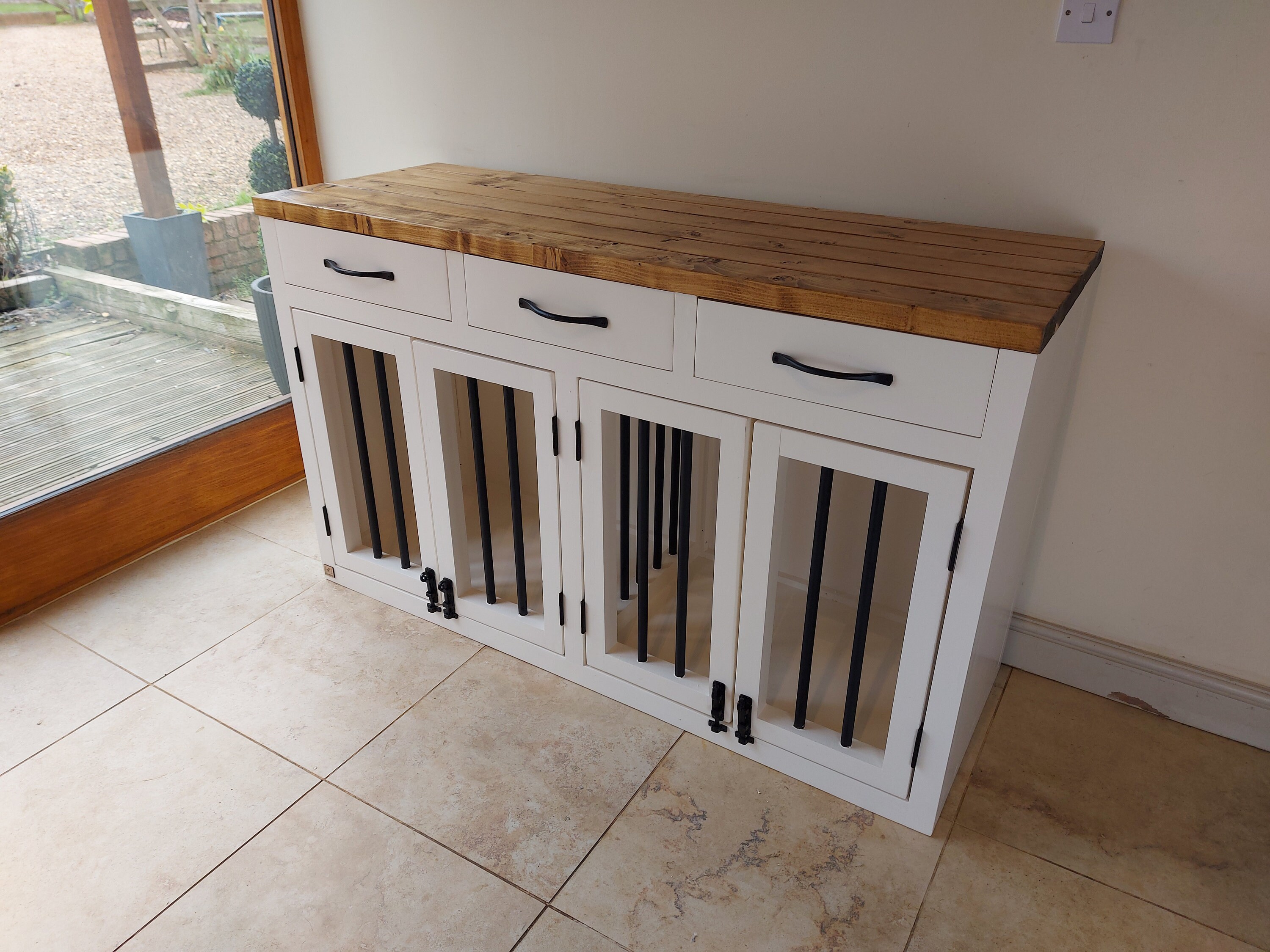 Bespoke Wooden Dog Crates Dog Crate Furniture With Draws - Etsy UK - Bespoke Dog Crate With Hidden Door Solution