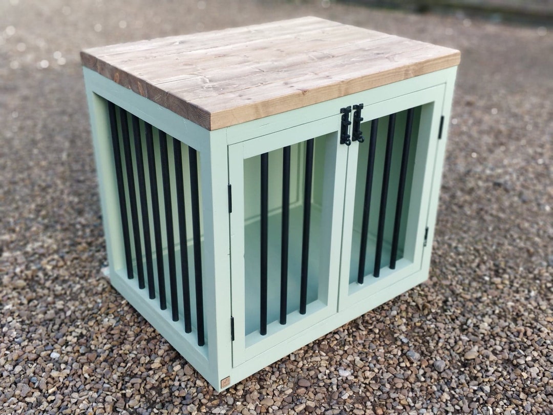 Handmade Wooden Dog Crate Furniture With Side Bars Etsy UK