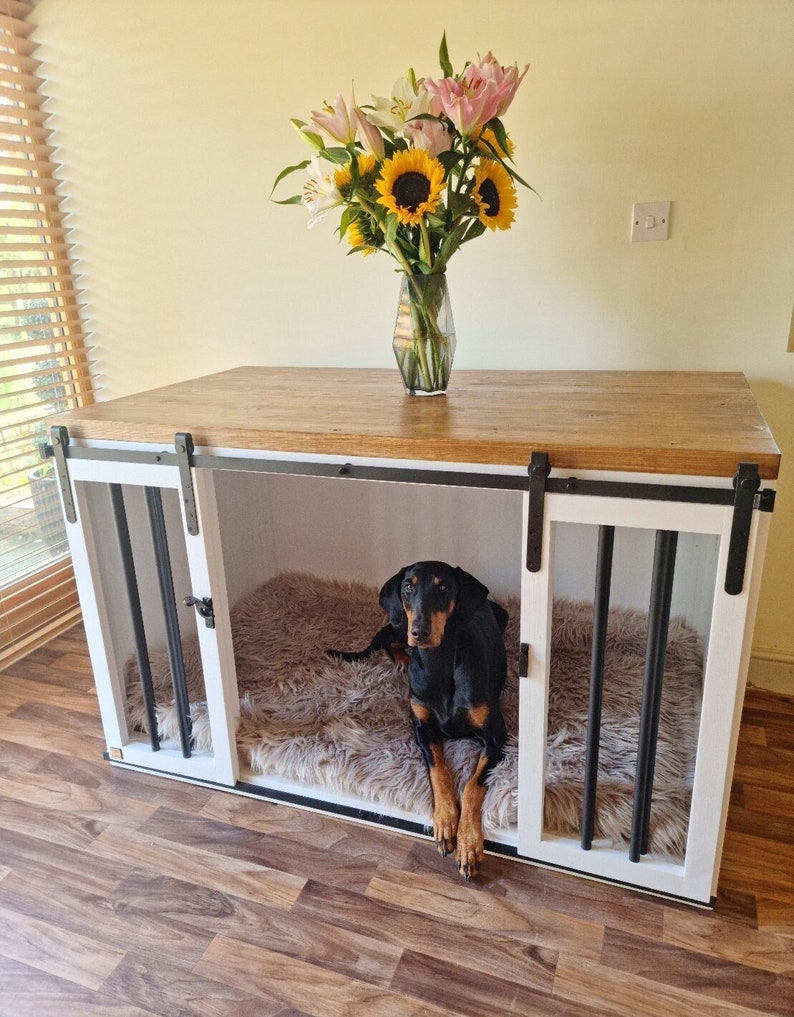 Picture of Handmade Wooden Dog Crate Furniture With Sliding Doors - Etsy