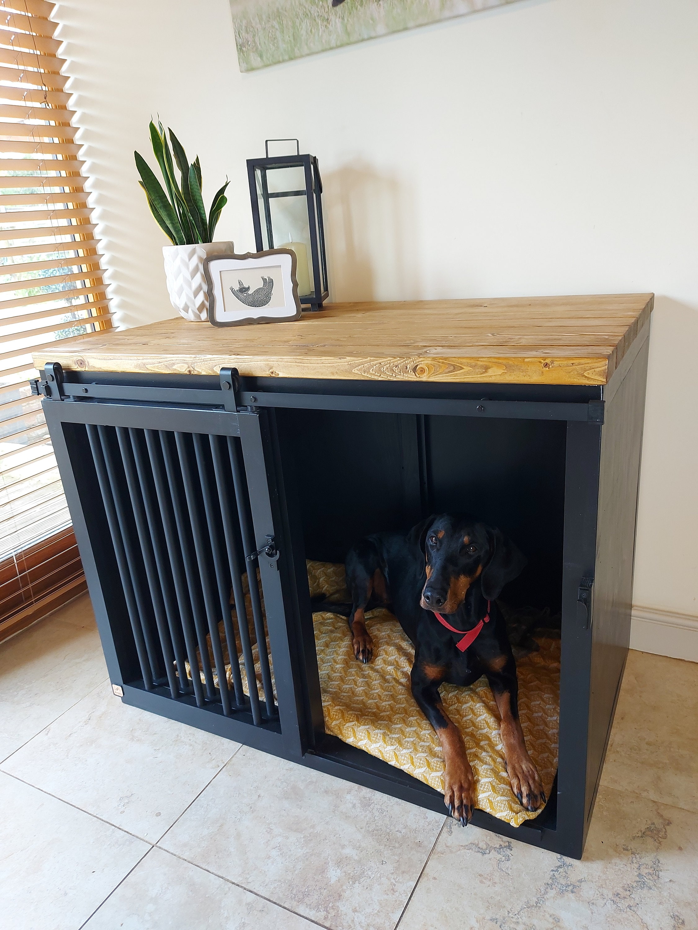 Wooden Dog Crate Furniture With Sliding Doors Etsy UK