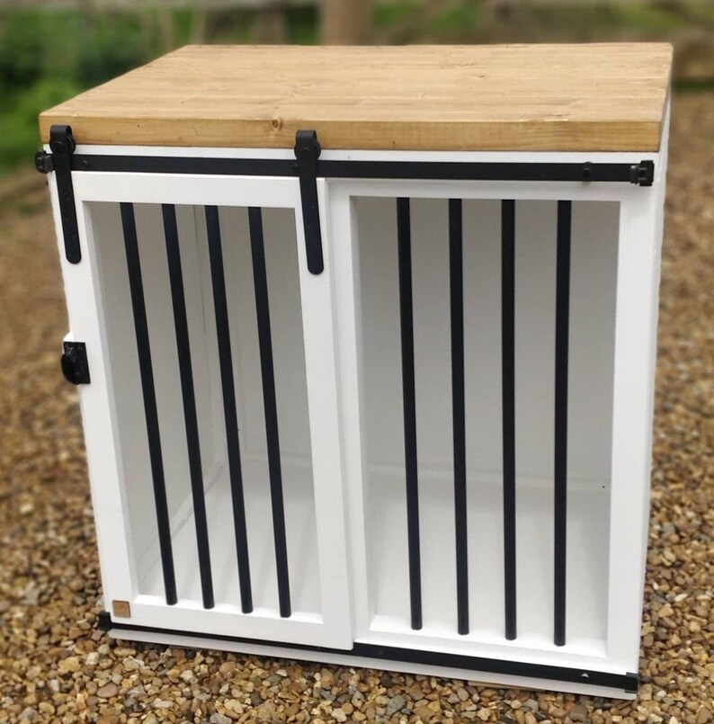 Handmade Wooden Dog Crate Furniture With Sliding Doors Etsy