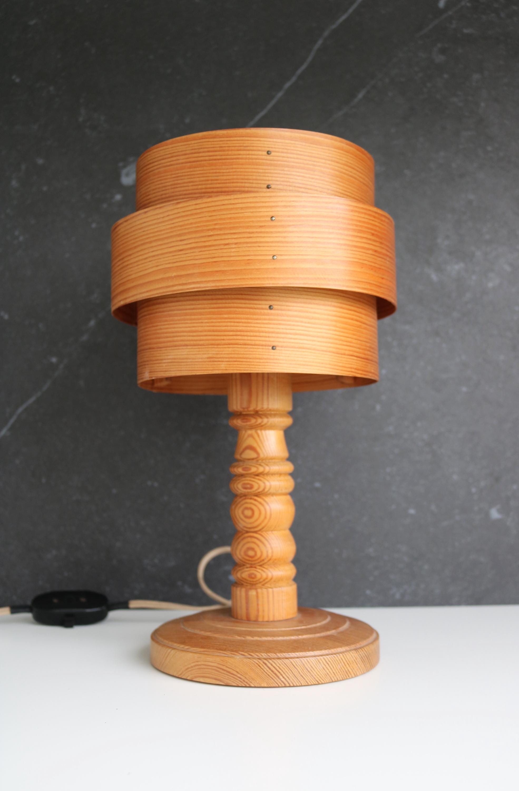 Iconic Hans Agne Jakobsson Style Table Lamp in Pine Veneer
