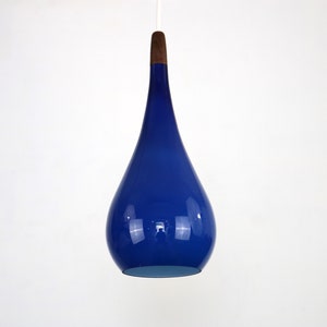 Blue teardrop glass pendant lamp made by Holmegaard - Denmark 1960