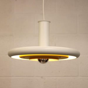 White and Yellow Vintage Fog & Morup Pendant Lamp: Hans Due Optima