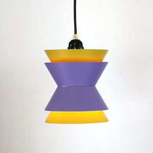 Carl Thore Danish Modern Lamp: Yellow & Purple 1970s Pendant Light
