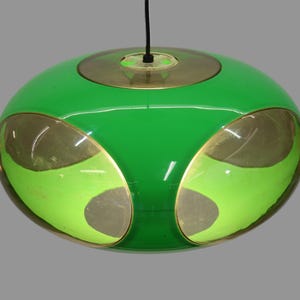 Massive Belgium Bug Eye Space Age UFO Lamp, Green Mid-Century Modern Lighting