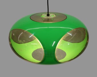 Massive Belgium Bug Eye Space Age-ufo-lamp, groene moderne verlichting uit het midden van de eeuw