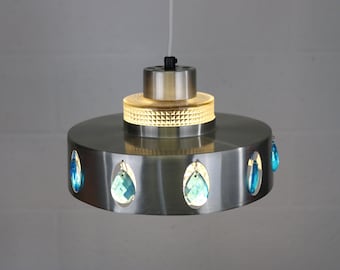 Bellissima lampada a sospensione retrò in alluminio argentato e vetro *** Metà secolo *** Illuminazione di design sandiniano -