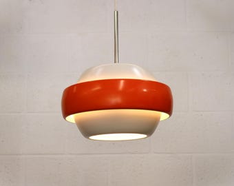 oranje en witte vintage lamp met chromen touch