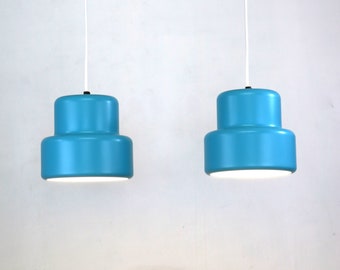 Geweldige kwaliteit lichtblauwe JO HAMMERBORG LAMPEN | Mist & Morup | Model Mini Poker | Deens topdesign Pendel | Lamp uit de jaren 60 | Scandinavisch ontwerp