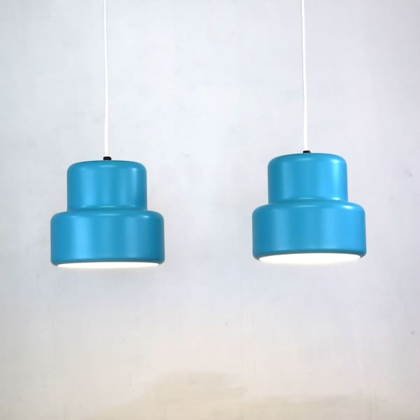 Great quality light blue JO HAMMERBORG LAMPS | Fog & Morup | Model Mini Poker | Danish Top Design Pendel | 1960s Lamp | Scandinavian design