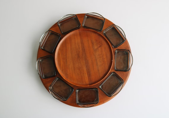 Vintage Digsmed Teak Lazy Susan – Danish Modern Smoked Glass